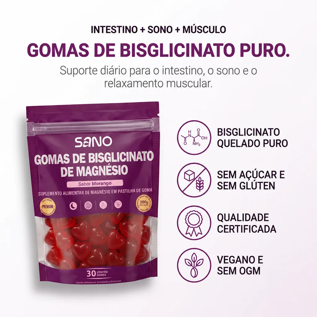 Gomas de bisglicinato puro: vegano, sem açúcar e sem glúten